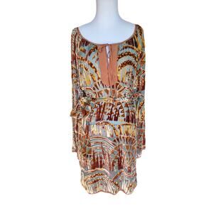 What Goes Around Comes Around Dress Belted Brown Green Velvet Burnout Sz L